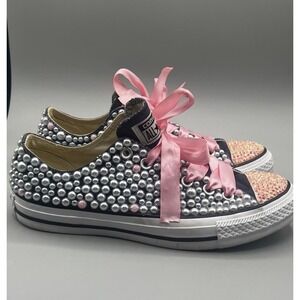 Converse Sneakers Chuck Taylor All Star Low Top Customized Blinged Out Sz 8 EUC